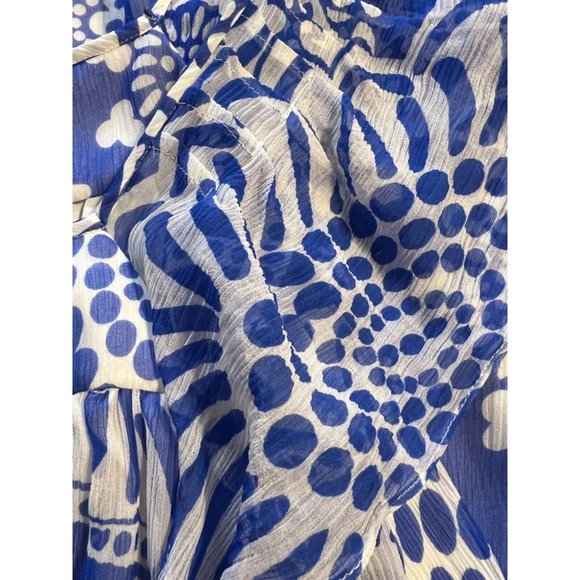 Anthropologie Tibi Silk Dress 6 Blue Ivory Short Sleeve Relaxed Fit Shift Flowy - Picture 11 of 15